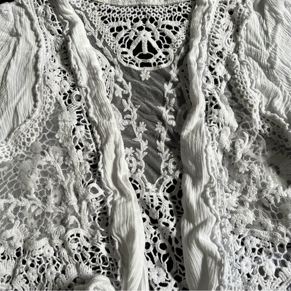 GUESS WHITE LONG SLEEVE LIGHTWEIGHT CARDIGAN WITH OPEN LACE/MESH BACK SIZE XS - Picture 8 of 9